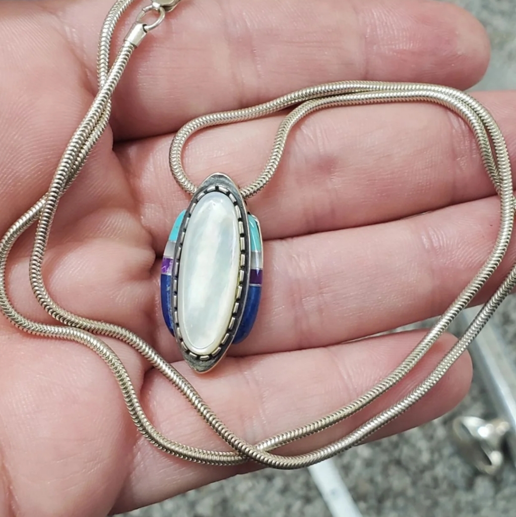 Carolyn Pollock Inlay Mother Of Pearl, Turquoise, Lapis Lazuli, And Sugalite. Ge